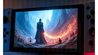 Konsol ekranında oynanan destansı bir aksiyon RPG'sinin savaş sahnesi.