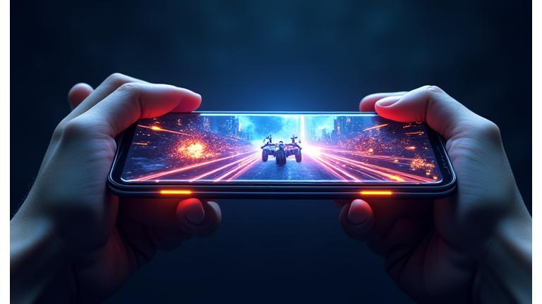 Akıllı telefon ekranında yüksek performanslı bir oyunun sorunsuz çalıştığını gösteren yakın çekim.
