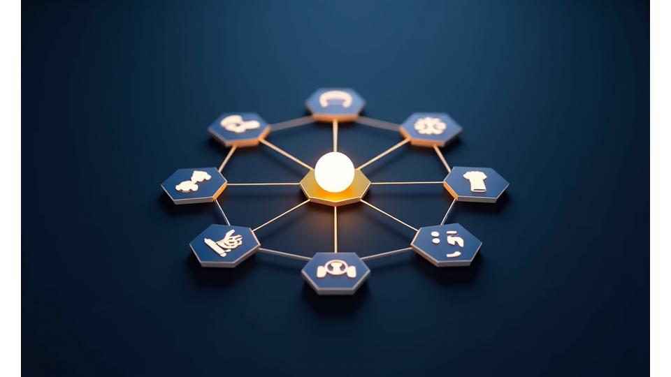 Farklı platformların (mobil, PC, konsol, VR) birbiriyle bağlantılı olduğunu gösteren soyut bir diyagram. Merkezde küresel bir ağ simgesi.