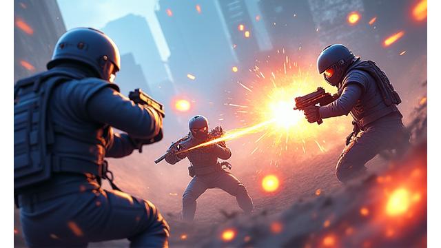 Online battle royale oyununda savaşan karakterlerin yoğun aksiyon sahnesi