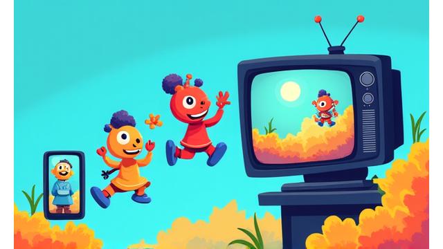 Renkli, çizgi film tarzı indie oyun karakterleri farklı platformlardaki ekranlarda oynarken